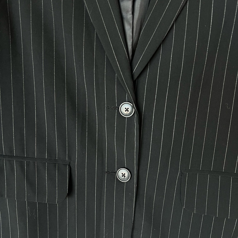 NORMA KAMALI Black White Pin-Stripe 2-Button Notch Collar Blazer Jacket - Picture 7 of 7